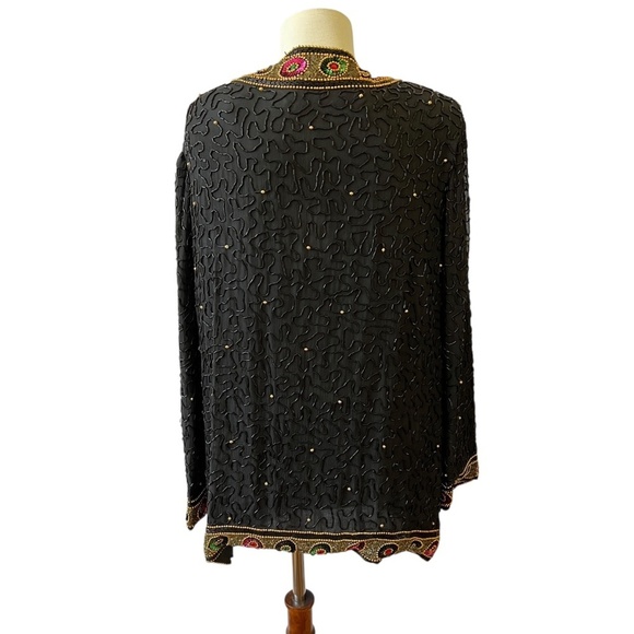 TAN CHHO EVENING JACKET XL BEADED OPEN FRONT ELEGANT VINTAGE SILK COCKTAIL - Picture 5 of 13